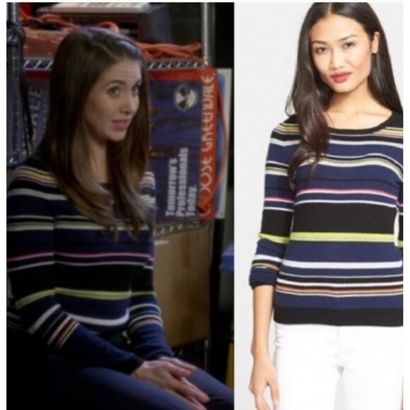 Diane von Furstenberg DVF Jolanta Black striped Cashmere sweater size Large - Picture 11 of 11